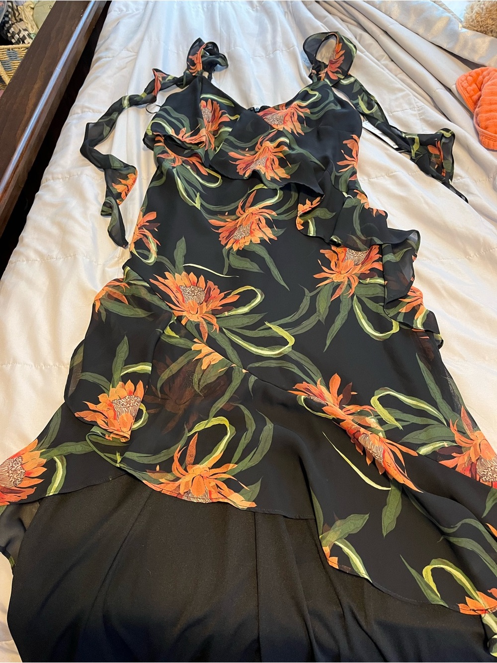 Taylor Black High-Low Dress with Orange Floral Print